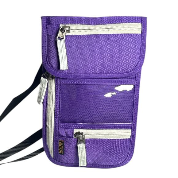 RFID Blocking Travel Neck Wallet Crossbody Pouch Purple Lightweight Organizer - Picture 5 of 8